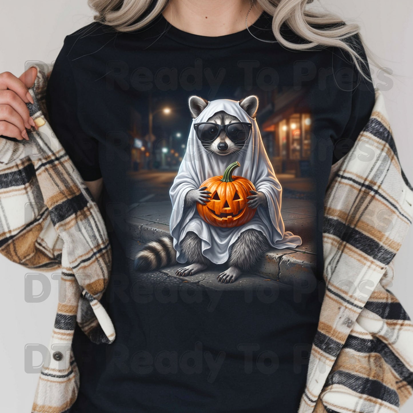 Halloween Ghost Raccoon DTF Transfers, Pumpkin Trash Panda Spooky Vintage Ready to Press