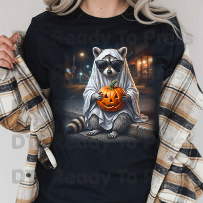 Halloween Ghost Raccoon DTF Transfers, Pumpkin Trash Panda Spooky Vintage Ready to Press