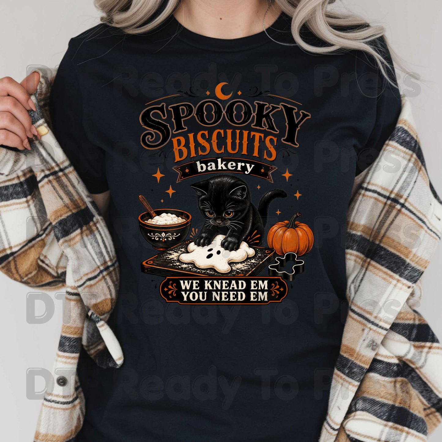 Spooky Cat lady Baker DTF Transfers Funny Halloween Biscuits Bakery Knead Pumpkins Ready to Press