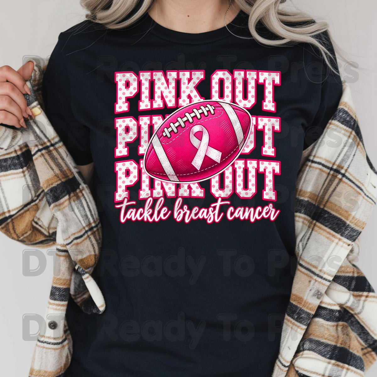 Pink Out DTF Transfers, Tackle Breast Cancer Awareness Football Polka Dot Pink Ready to Press