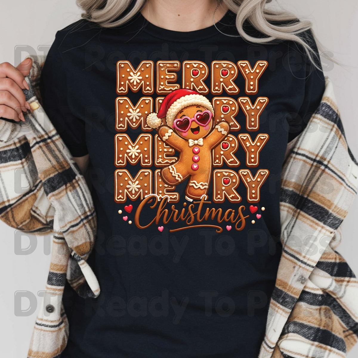 Christmas DTF Transfer, Merry Gingerbread Man with Sunglasses Graphic