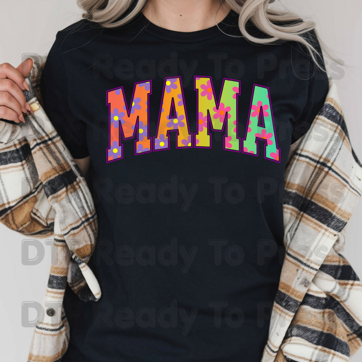 Mama DTF Transfers, Retro Floral Groovy Daisy Flower Colorful Mama Ready to Press