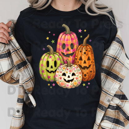 Pink Floral Pumpkin Halloween DTF Transfers, Colorful Spooky Season Ready to Press