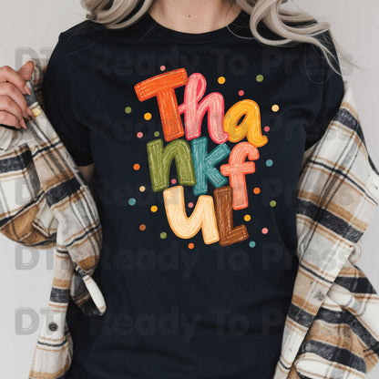 Thanksgiving DTF Transfer, Thankful Colorful Crayon Letters
