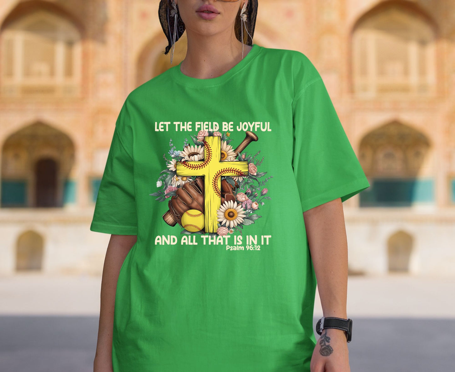 Let The Field Be Joyful T Shirt Psalm 96:12 Softball Tee Christian Sports Shirt Adult Youth Toddler Baby Religious Gift Softball Pitcher Tee