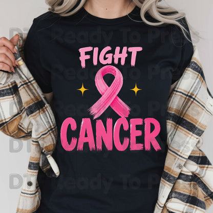 Fight Cancer DTF Transfer Ready to Press Pink Ribbon Awareness Heat Transfer Tee Print Direct to Film Transfer