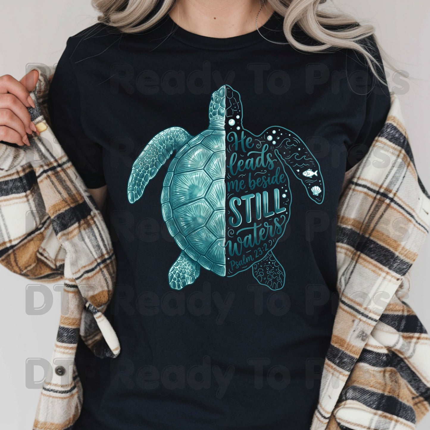 Christian DTF Transfers, Sea Turtle He Leads Me Beside Still Waters Psalm 23