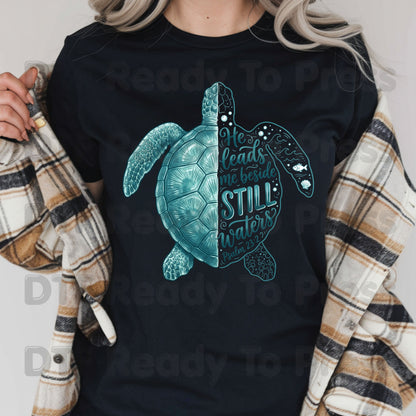 Christian DTF Transfers, Sea Turtle He Leads Me Beside Still Waters Psalm 23