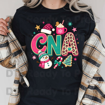Pink Christmas CNA DTF Transfers, Medical Nurse Snowman Leopard Holiday Ready to Press