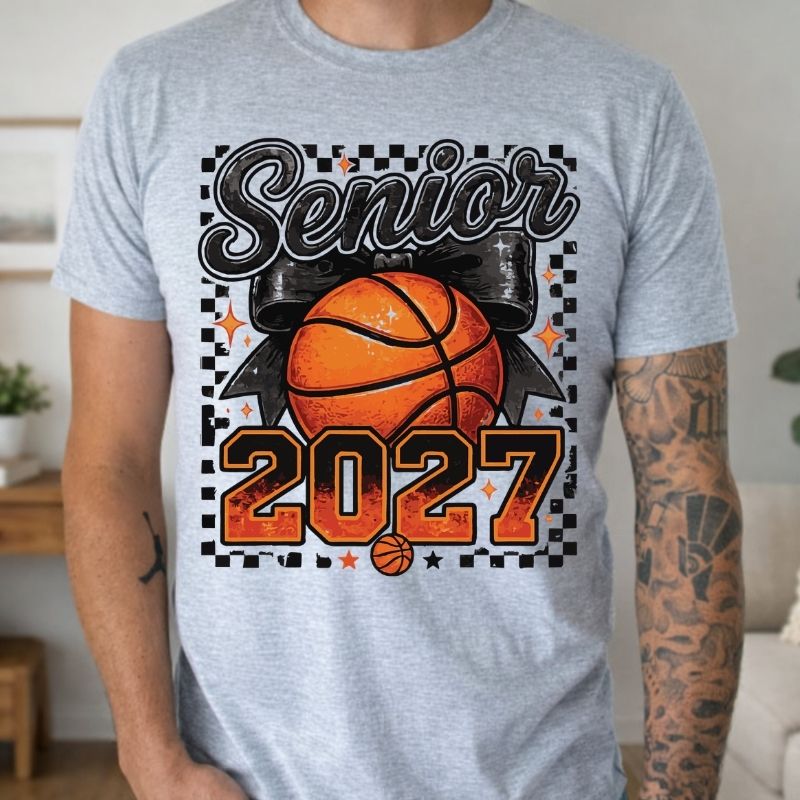 Senior 2027 DTF Gang Sheet Checkered Basketball DTF Transfer Ready to Press Bow Baseball Class of 2027 Senior Mom Heat Transfer Shirt
