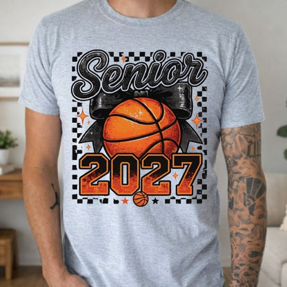 Senior 2027 DTF Gang Sheet Checkered Basketball DTF Transfer Ready to Press Bow Baseball Class of 2027 Senior Mom Heat Transfer Shirt