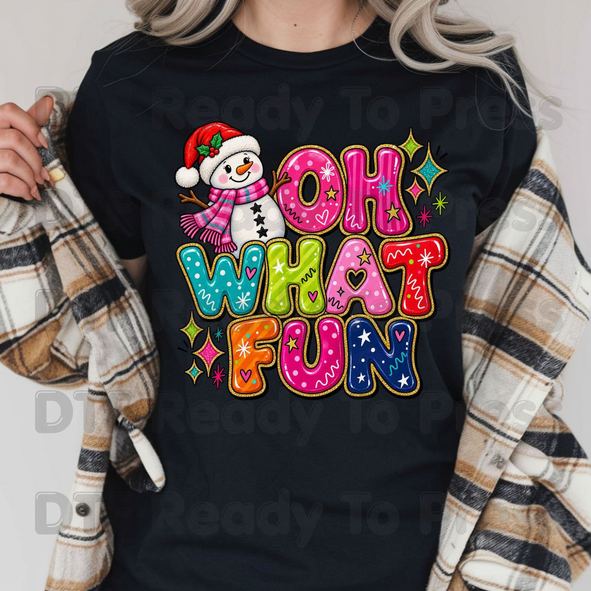 Cute Snowman Christmas DTF Transfers, Oh What Fun Retro Colorful Holiday Ready to Press