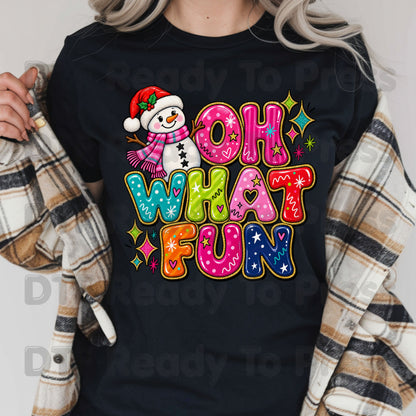 Cute Snowman Christmas DTF Transfers, Oh What Fun Retro Colorful Holiday Ready to Press