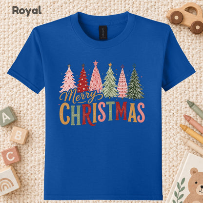 Colorful Christmas Tree T-Shirt, Gold Script Holiday Tee, Festive Christmas Sweatshirt