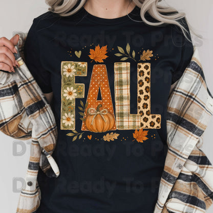 Fall DTF Transfer Ready to Press Autumn Floral Plaid Leopard Letters Heat Transfer for Shirts Pumpkin and Leaves Aesthetic Tees