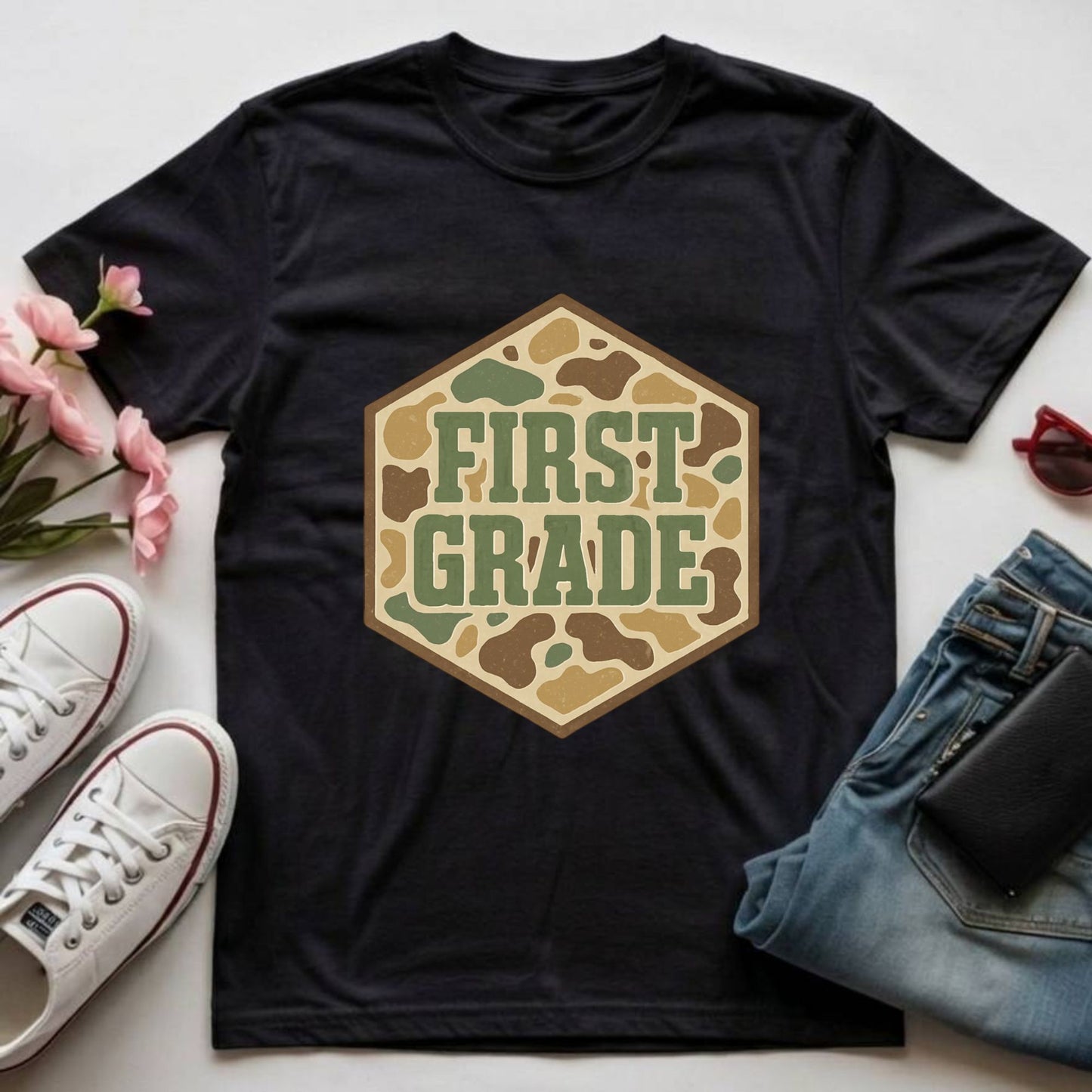 Boys Retro Camo Back to School Shirt Kinderarten Pre-K First Grade Second Grade Third Grade Fourth Grade Fifth Grade Kids Welcome Back Tees
