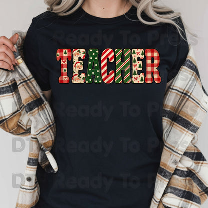 Christmas Teacher Santa Vintage DTF Transfers, School Plaid Stripes Holiday Ready to Press