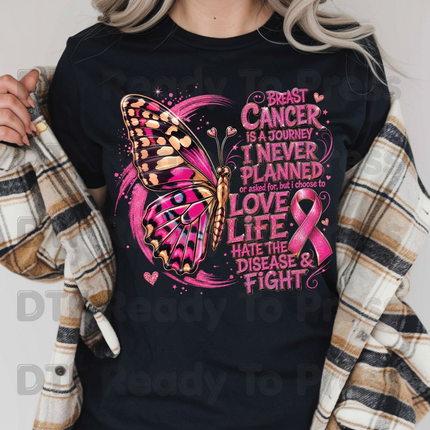 Breast Cancer Is A Journey Butterfly Breast Cancer Awareness DTF Transfer Ready to Press Heat Transfer Tee