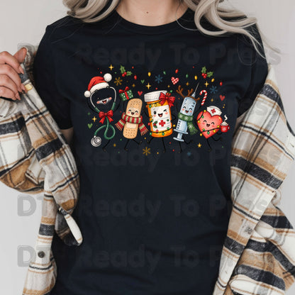 Christmas Nurse Squad DTF Transfers, Holiday Medical Syringe Pill Bottle Stethoscope Ready to Press