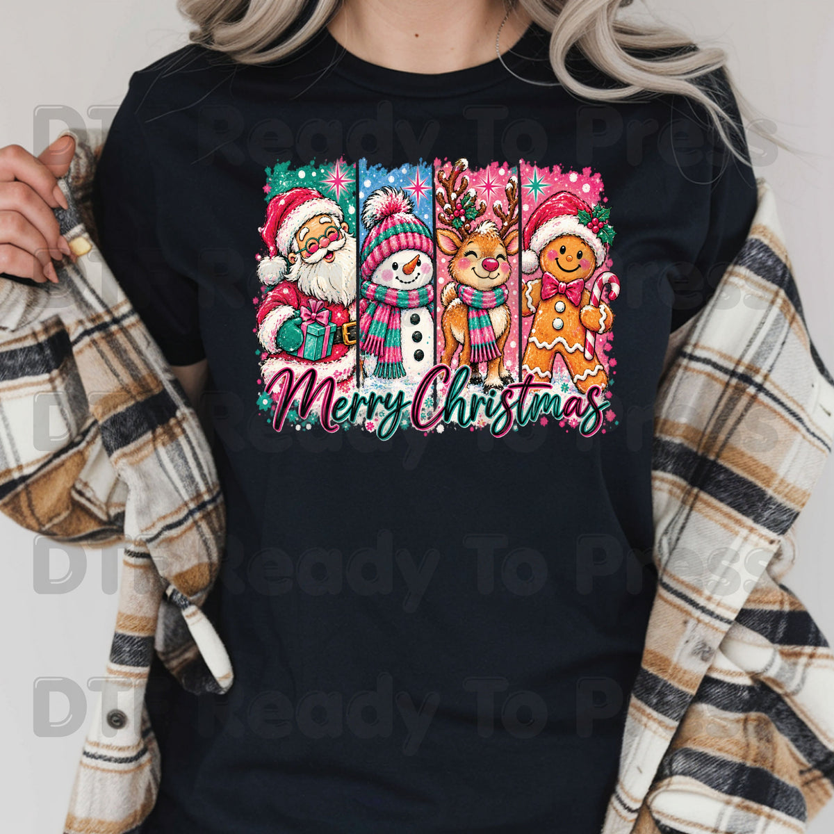 Christmas DTF Transfer, Santa Snowman Reindeer Gingerbread
