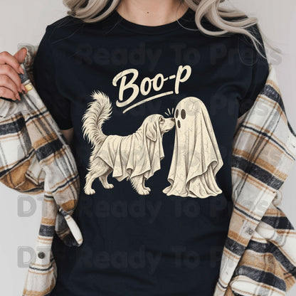 Halloween Dog Ghost DTF Transfers, Ghost Boop Cute Spooky Season Vintage Golden Retriever Dog Lover Ready to Press