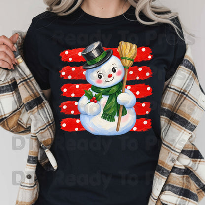 Vintage Snowman DTF Transfers, Top Hat Broom Red Polka Dot Christmas Holiday Ready to Press
