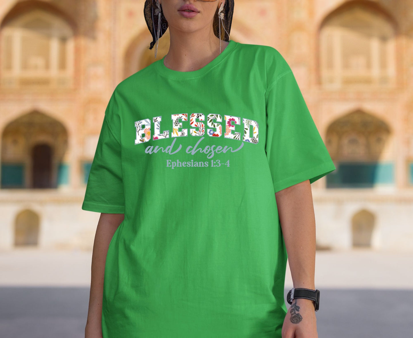 Blessed And Chosen T Shirt Ephesians 1:3-4 Christian Tee Floral Faith Shirt Adult Youth Toddler Baby Religious Gift Aesthetic Scripture Tee