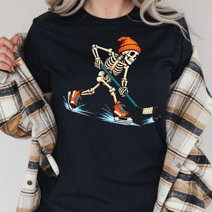 Hockey DTF Transfer, Skeleton in Beanie with Skates, Stick and Puck Graphic
