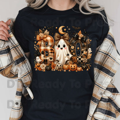 Halloween Boo Ghost DTF Transfers, Cute Bows Orange Plaid Leopard Spooky Season Ready to Press