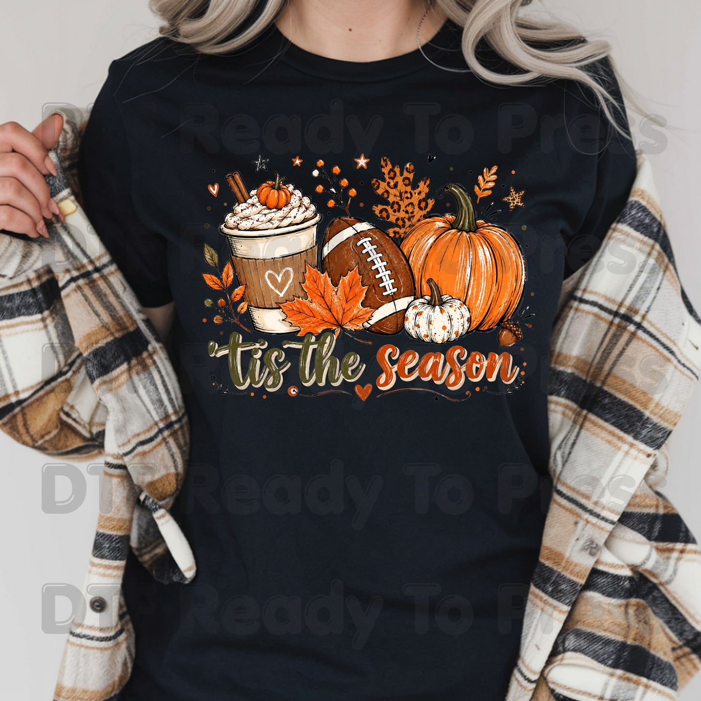 Tis the Season Football DTF Transfers, Fall Pumpkin Spice Coffee Thanksgiving Ready to Press