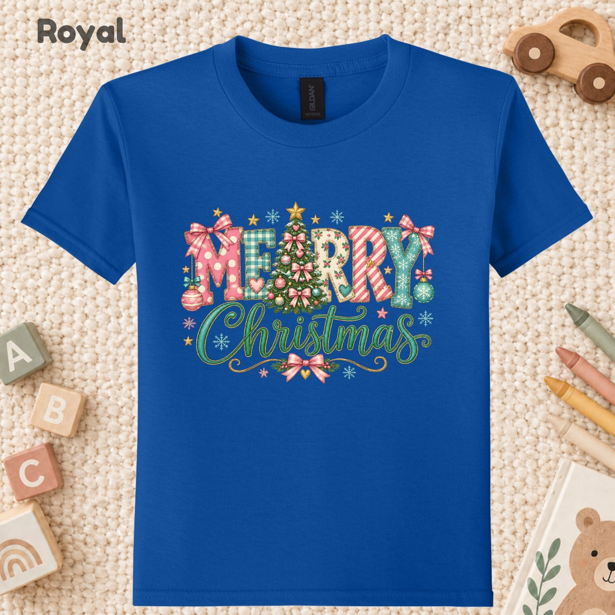 Pastel Pink Bow Christmas T-Shirt, Merry Christmas Tree Graphic Tee, Cute Coquette Holiday Shirt
