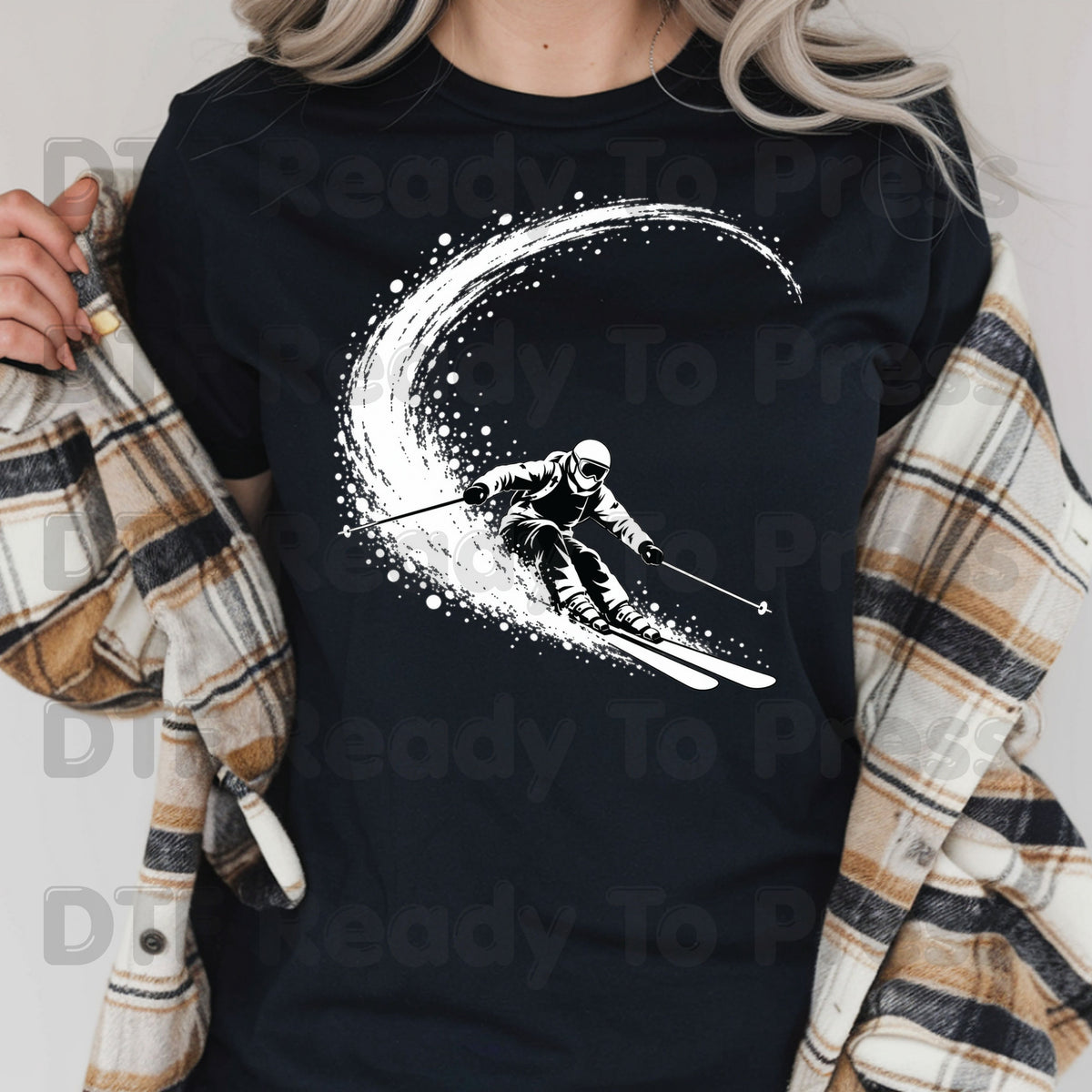 Skiing DTF Transfer, Skier with Snow Spray, Winter Sports Graphic