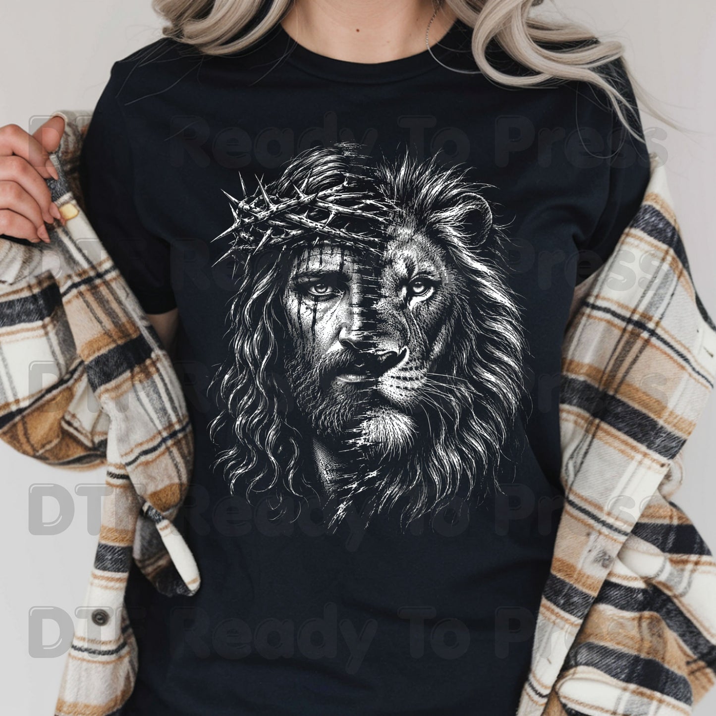 Jesus and Lion DTF Transfer Ready to Press Christian Heat Transfer for Shirts Crown of Thorns Religious Portrait Tee