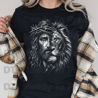 Jesus and Lion DTF Transfer Ready to Press Christian Heat Transfer for Shirts Crown of Thorns Religious Portrait Tee