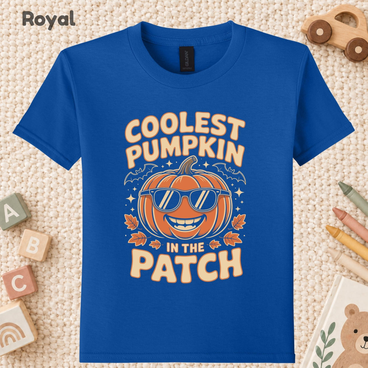 Coolest Pumpkin in the Patch T-Shirt, Retro Halloween Sunglasses Fall Season Tee for Toddler and Kids