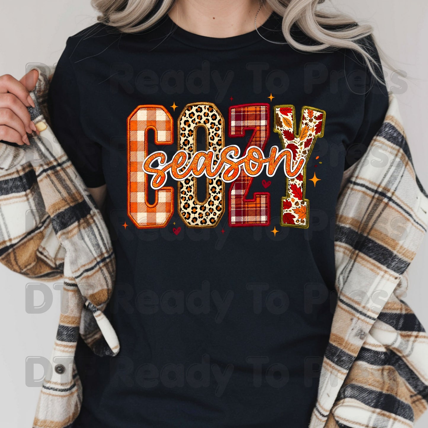 Cozy Season Fall DTF Transfer Ready to Press Plaid Leopard Autumn Letters Heat Transfer for Shirts Colorful Pumpkin Season Graphic Press