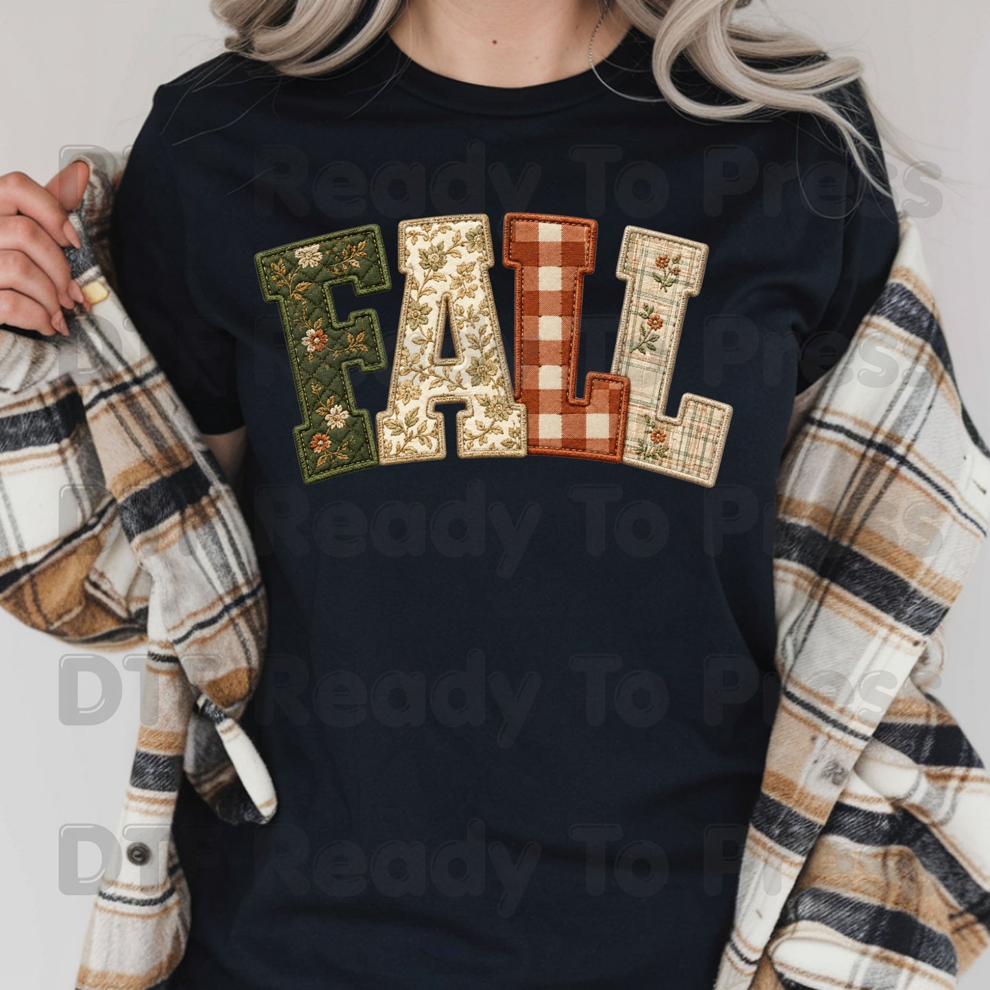 Fall Patchwork Chenille Letters DTF Transfers, Quilted Plaid Autumn Thanksgiving Ready to Press