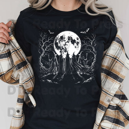 Witches Coven Full Moon DTF Transfers, Dark Forest Bats Gothic Halloween Ready to Press
