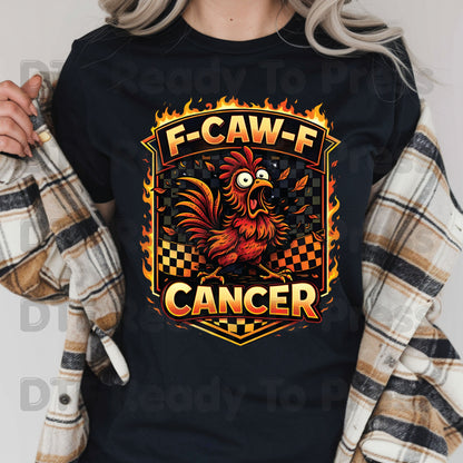 Funny Rooster DTF Transfer Ready to Press F Caw F Cancer Flaming Checkered Flag Heat Transfer Tee Print Direct to Film Transfer