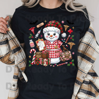 Christmas Nurse Snowman DTF Transfers, Medical Holiday Stethoscope Graphic Ready to Press