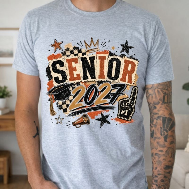 Senior 2027 DTF Gang Sheet Checkered Basketball DTF Transfer Ready to Press Bow Baseball Class of 2027 Senior Mom Heat Transfer Shirt