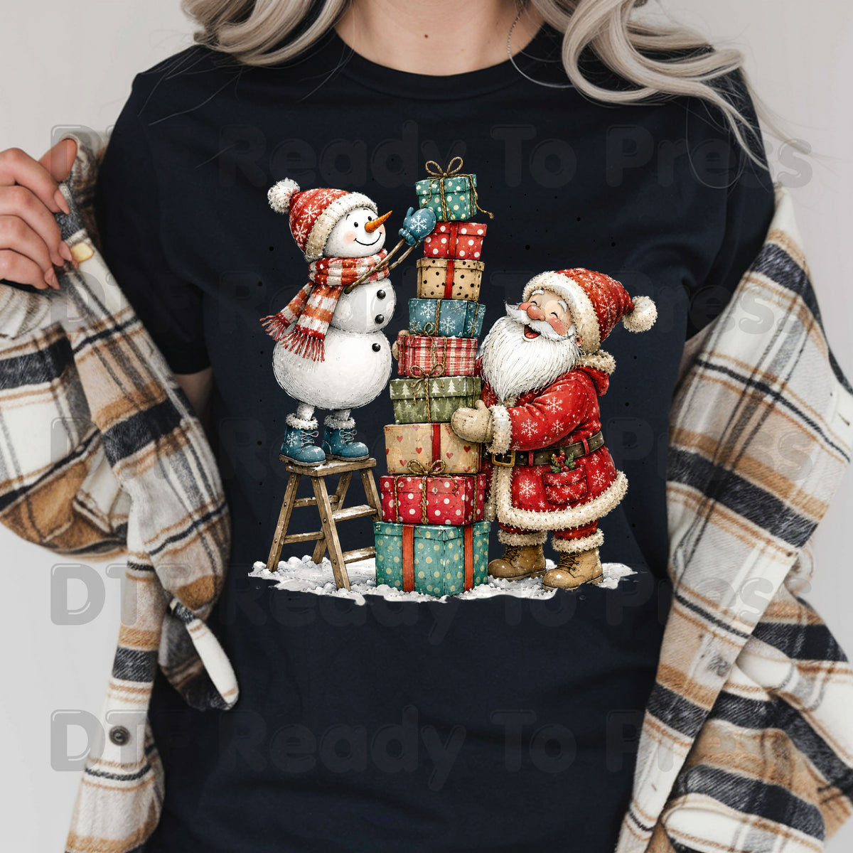 Christmas Santa Snowman DTF Transfers, Stacking Gifts Cute Holiday Ready to Press