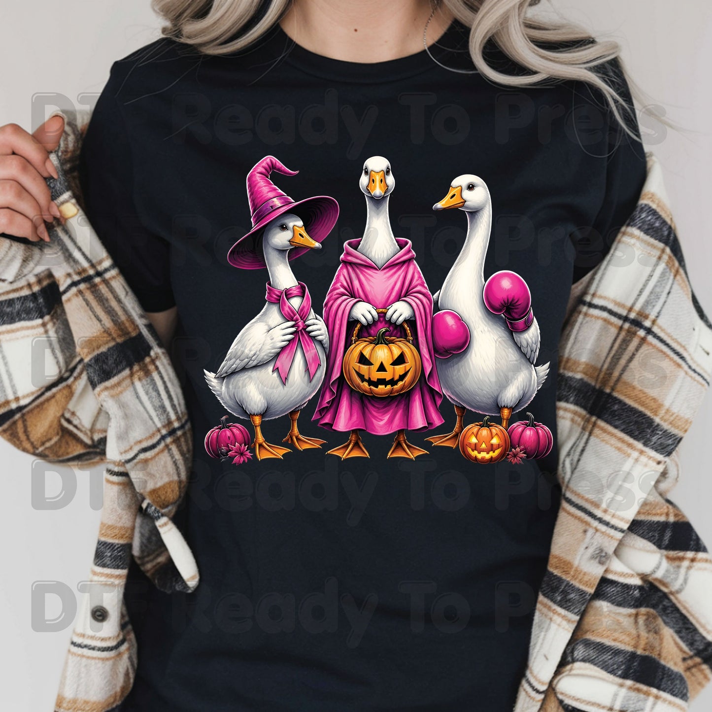 Pink Goose Breast Cancer Awareness Halloween DTF Transfer Ready to Press Spooky Heat Transfer Tee