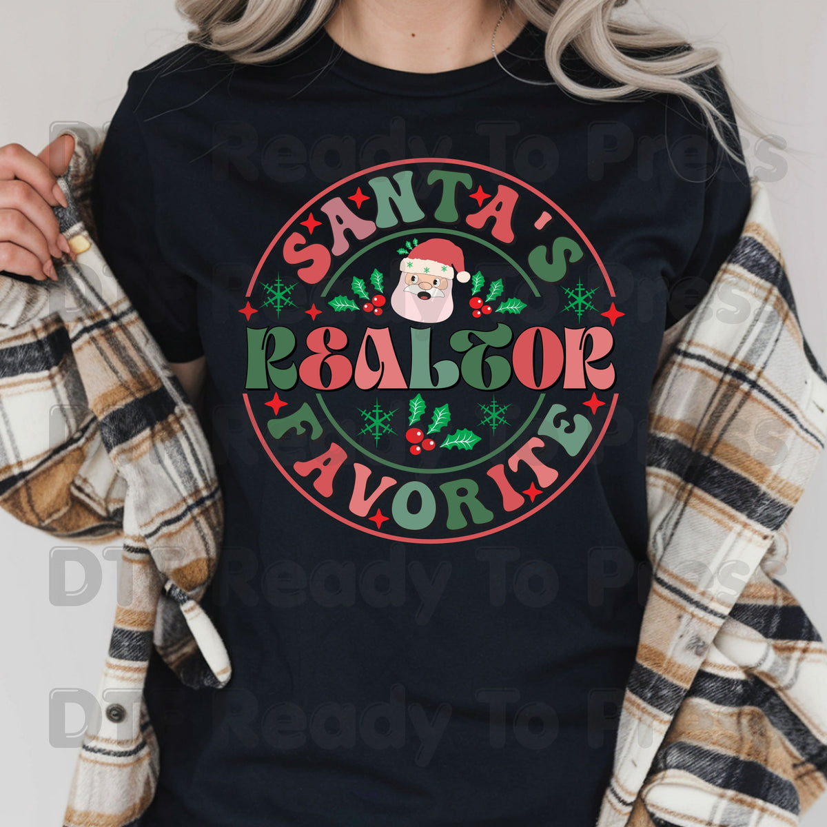 Santa's Favorite Realtor DTF Transfers, Christmas Real Estate Retro Circle Graphic Ready to Press