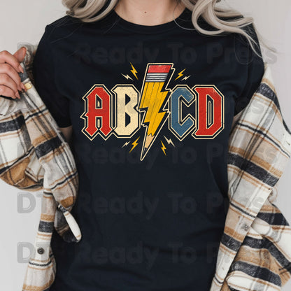AB CD Lightning Bolt Pencil DTF Transfers, Rock N Roll Teacher Back to School Ready to Press