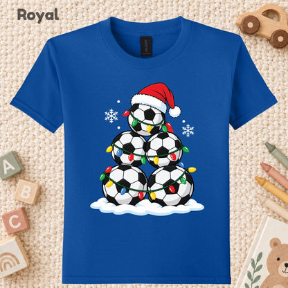 Christmas Soccer T-Shirt, Soccer Ball Santa Hat and Lights Tee, Festive Holiday Sweatshirt