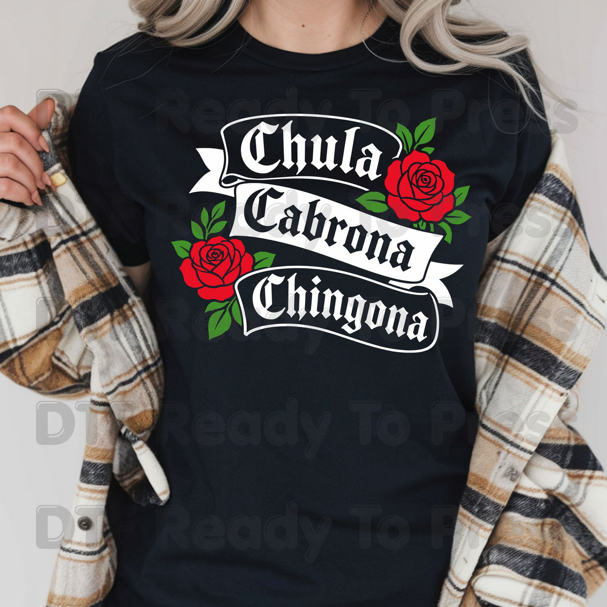 Chingona Rose DTF Transfers, Latina Power Red Rose Chicana Old English Font Ready to Press