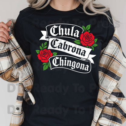 Chingona Rose DTF Transfers, Latina Power Red Rose Chicana Old English Font Ready to Press
