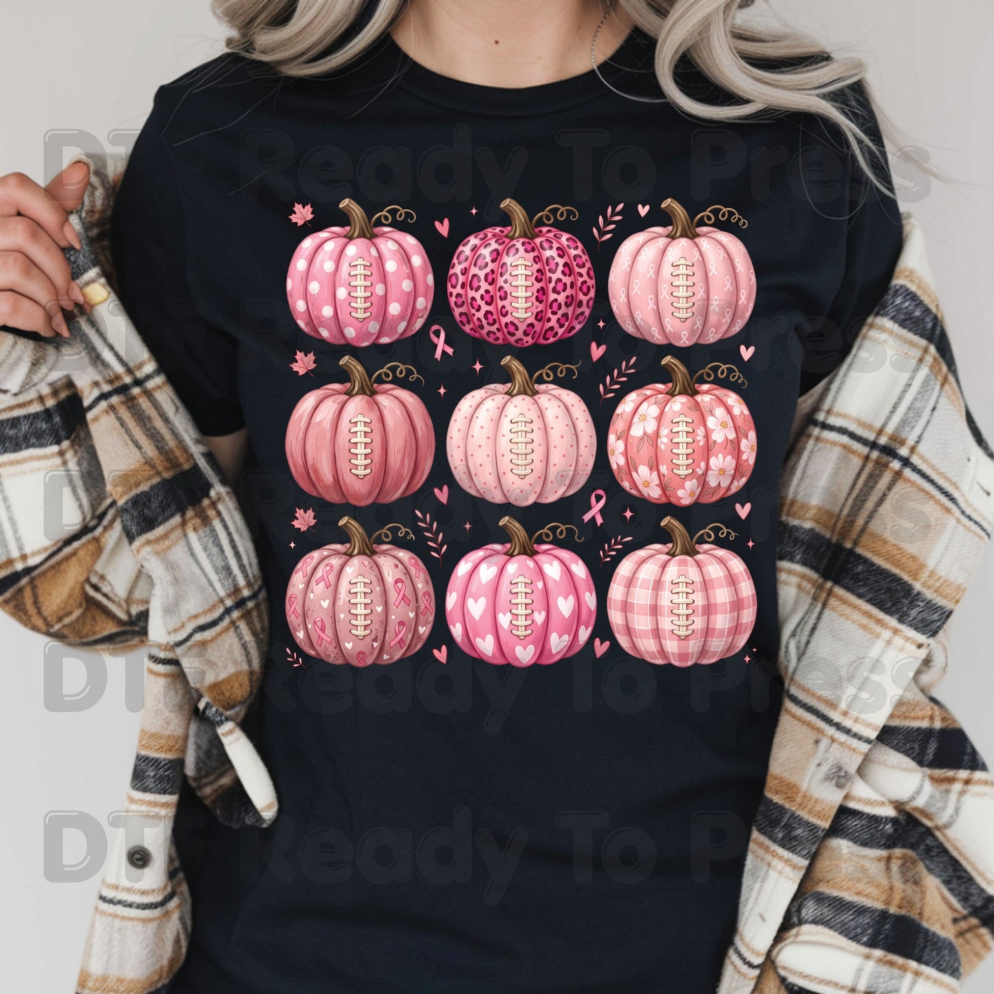 Pink Pumpkin Football Breast Cancer Awareness DTF Transfer Ready to Press Heat Transfer Sports Tee