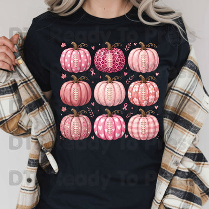 Pink Pumpkin Football Breast Cancer Awareness DTF Transfer Ready to Press Heat Transfer Sports Tee